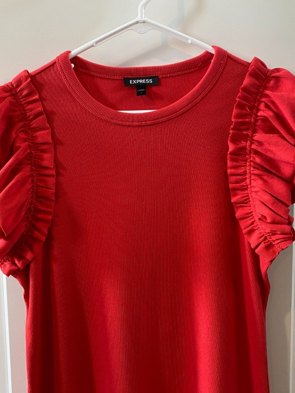 Express Red Ribbed Dress w Shoulder Detailing Size L - Picture 4 of 9